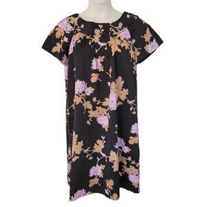Hawaiiana Floral Black Purple Muu Muu Lightweight House Dress Tropical Cruise Va